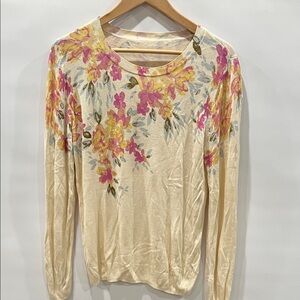 Daniel Rainn Cream Floral Long Sleeve Top Medium